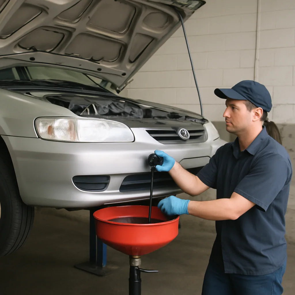 Car being serviced for an oil change