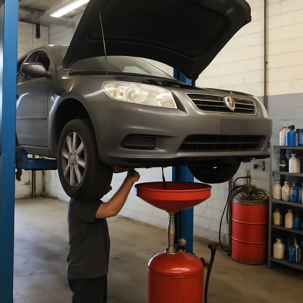 Oil change being performed in a service setting