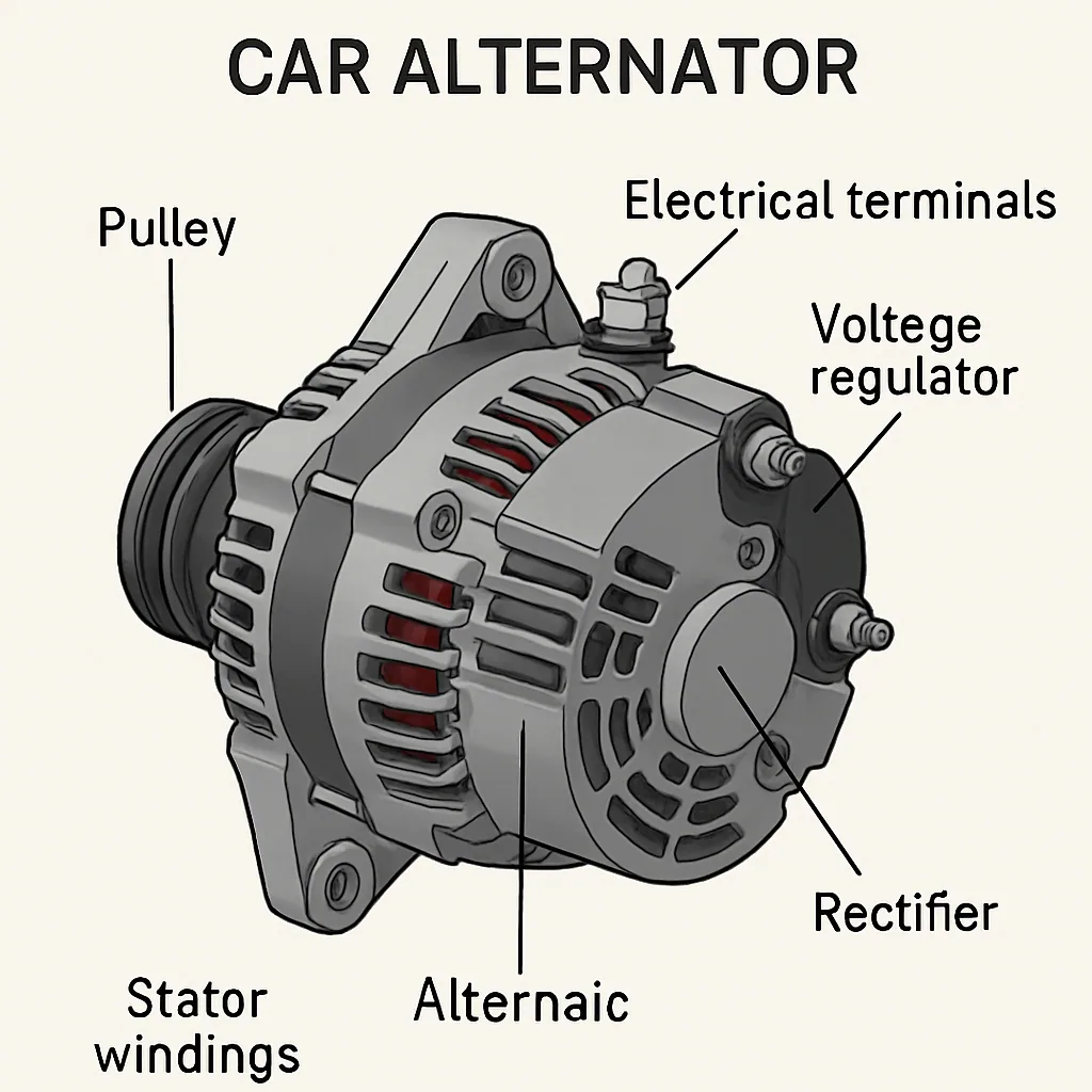 Car alternator with labeled parts